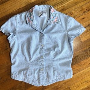 Vintage Floral and Striped Fitted Top Size S